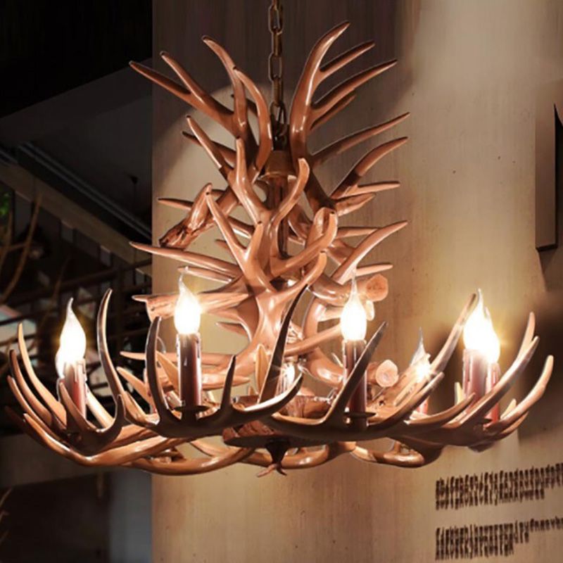 Adjustable Hanging Chain Chandelier Light Traditional Rustic Antler Plastic Ceiling Pendant for Restaurant