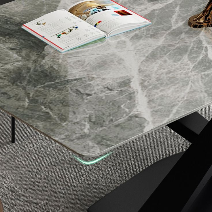 Modern Sintered Stone Gray Dining Table Set with Rectangle Table and Metal Base Formal Dining Set