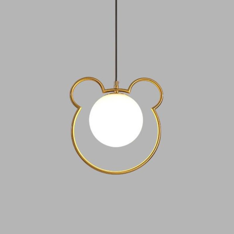 Orb Ceiling Pendant Minimalist Milky Glass 1 Head Gold Pendulum Light with Metal Frame