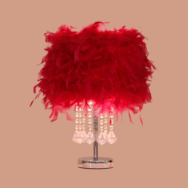 Runde Esstischtisch Leichte Feder 1 Kopf moderne Nachtlampe in Rot/Rosa/Rose Rot mit Kristalltropfen