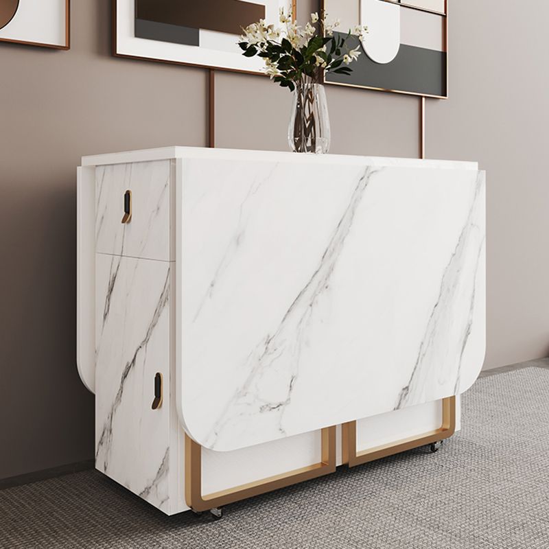Mesa de comedor rectangular contemporánea, mesa abatible de piedra sinterizada con base de metal para comedor