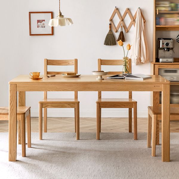 Table à manger en bois massif en chêne rectangle avec 4 jambes pour restaurant