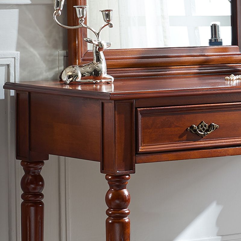Brown Solid Wood Vanity Set with Stool Set 17.71" Wide Dresser with 2-Drawer