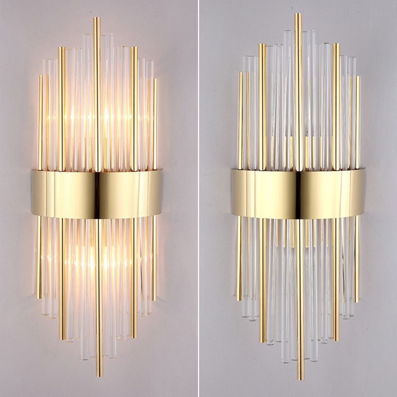Modern Simple Style Geometric Shade Wall Sconce Metal and Glass 2 Lights Sconces in Gold Finish