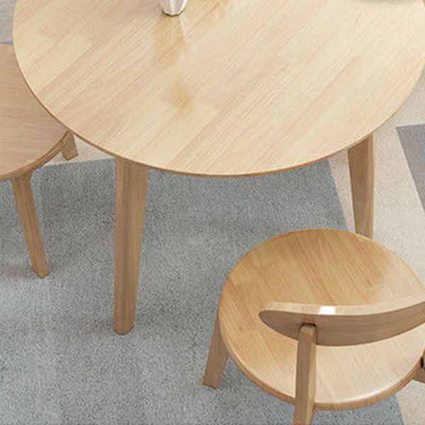 Modern Rubber Wood Dinette Set 1/2/4/5/7 Pieces Round Beige Dining Table Set