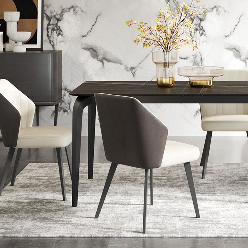 Contemporary Style 1/2/7 Pieces Dining Chairs Set Rectangle Stone Furniture in Black
