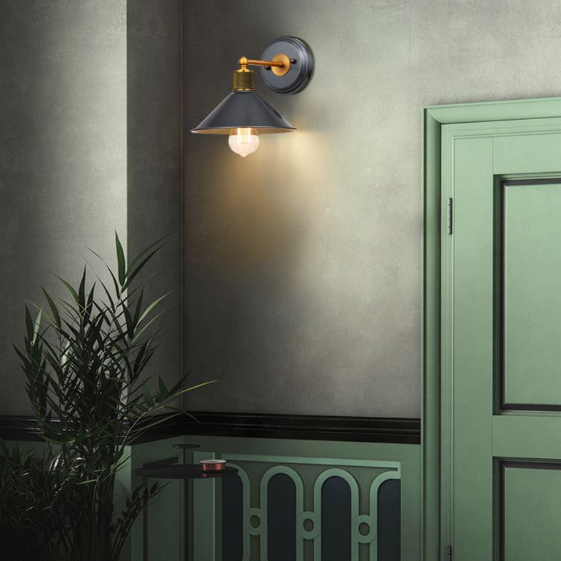 Schwarz 1 leichte Wandleuchter leichter industrieller Stil mit Metallbahnkegelwandlampe