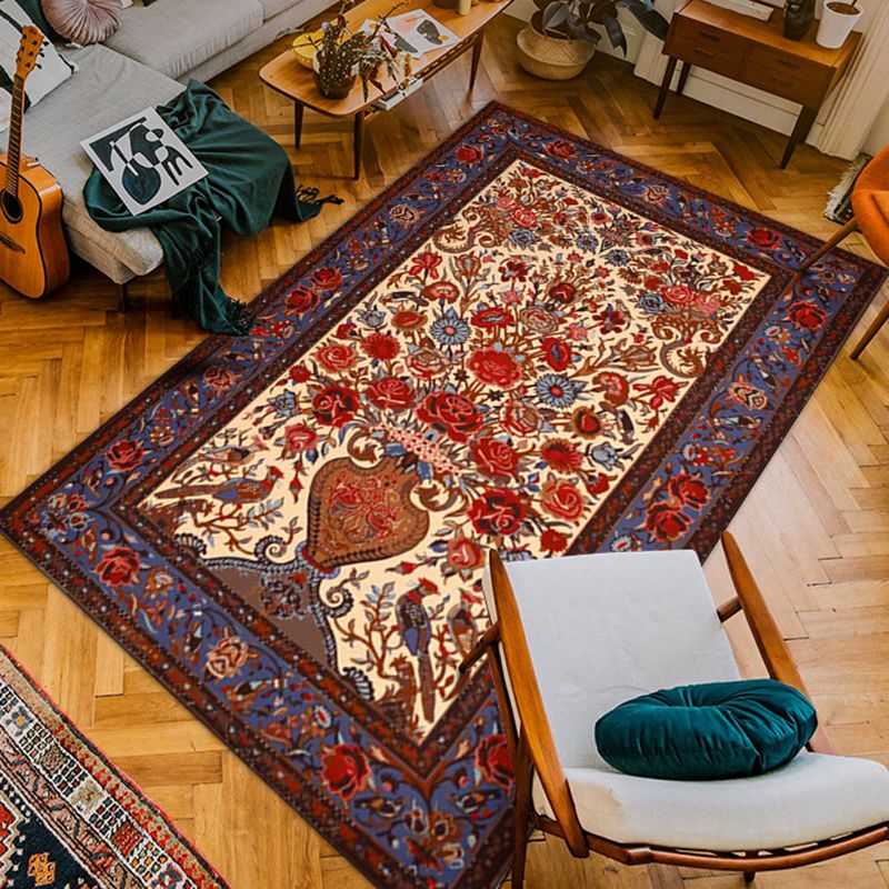 Wine Red Graphic Rug Polyester Bohemia Indoor Rug Washable Rug for Living Room