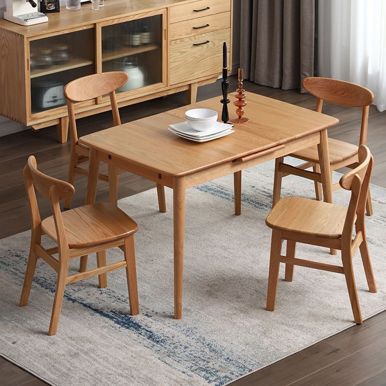 Contemporary Rectangle Dining Table Oak Solid Wood Table with 4 Legs for Dining Room