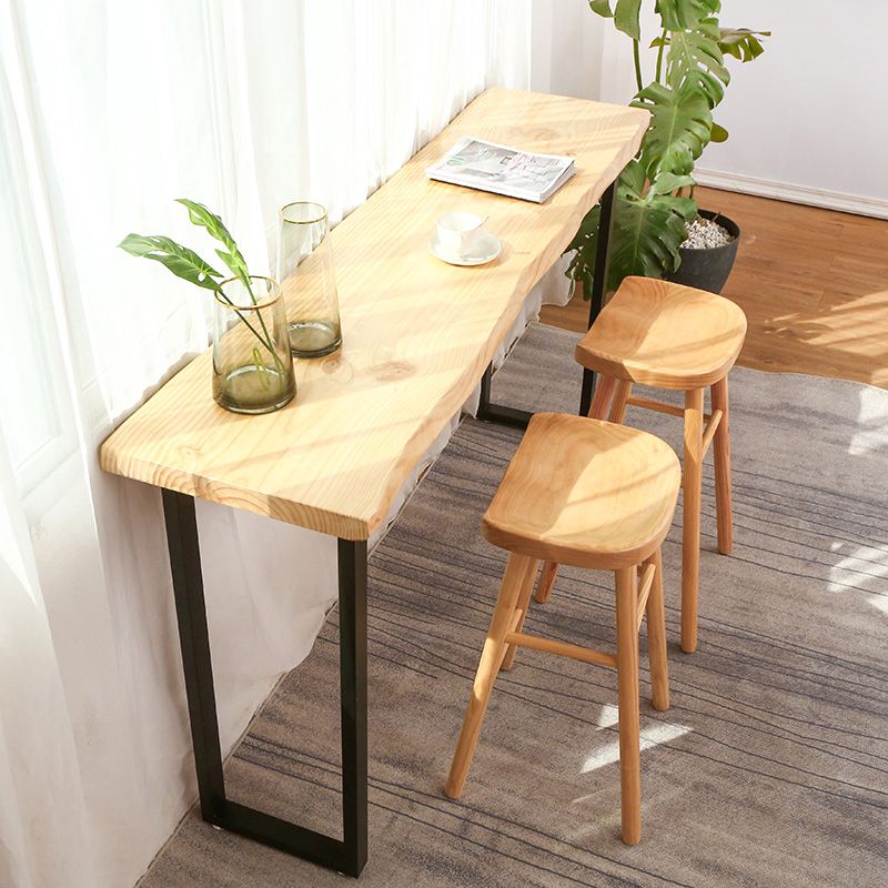 Modern Rectangle Bar Dining Table Wood Sled Bar Height Pub Table with Iron Base