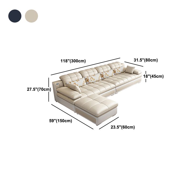 Contemporary Faux Leather Sofa & Chaise Biscuit Back Pillow Top Sofa