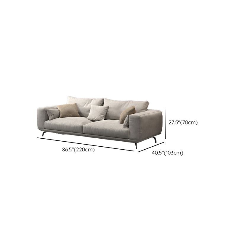 Contemporary Faux Leather Pillows Back Sofa with Tuxedo Arm in Beige