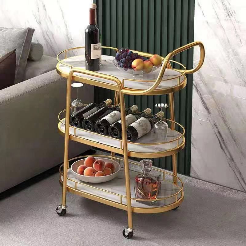Modern 24.41"W Rolling Prep Table Oval Metal Prep Table for Home Use