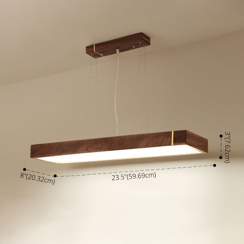 Walnut Wood Rectangular Pendant Light Nordic Dark Brown LED Hanging Light over Island