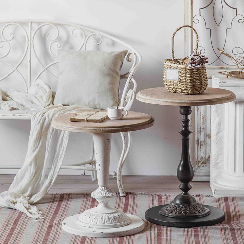 19.69 inch Wide Rustic Style Side End Table Metal Pedestal Round Sofa Side Accent Table