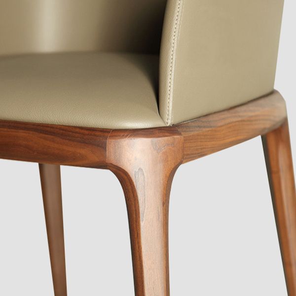 Scandinavian Leather Hotel Arm Chair Matte Finish Solid Back Dining Chair (Set of 2)