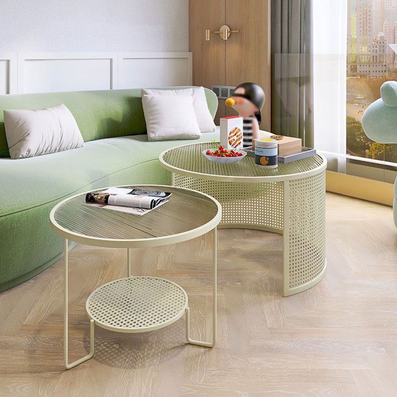 Glass Round Coffee Table 4 Legs Base Type Nesting Cocktail Table