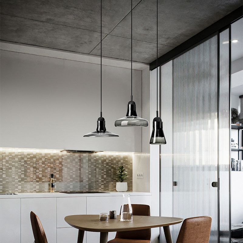 Hanging Cord Pendant Ceiling Light Modern Glass Dinning Room Hanging Light Fixture in Smoke Gray