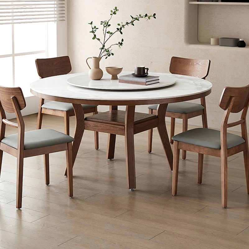 Modern Dining Round Table Dining Sintered Stone Table for Restaurant with Wood Legs