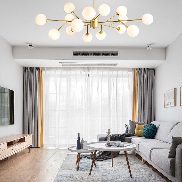 Accesorios de iluminación de araña de rama Candelera de sombra de vidrio esmerilado para dormitorio de sala de estar