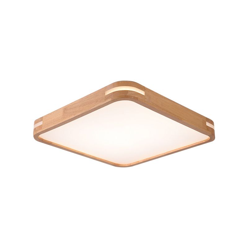 Plafonnier carré moderniste en bois beige, lampe LED à encastrer en blanc/lumière chaude/naturelle, 12"/16"/19,5"/23,5" de large