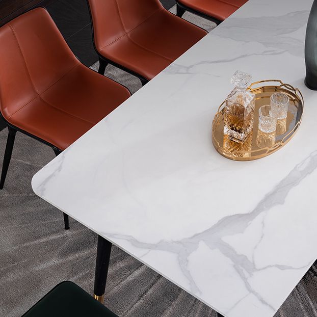 Wood Industrial Rectangular Dining Table Sintered Stone Table with 4 Black Legs