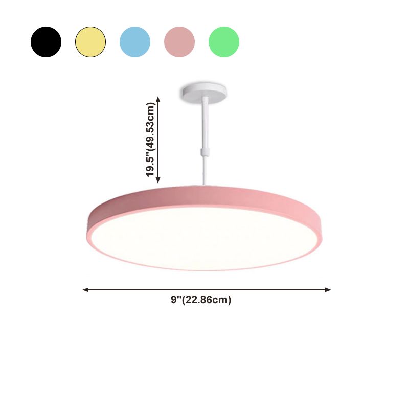 Multicolored Round LED Pendant Lighting Fixture Macaron Metal Adjustable Suspension Lamp