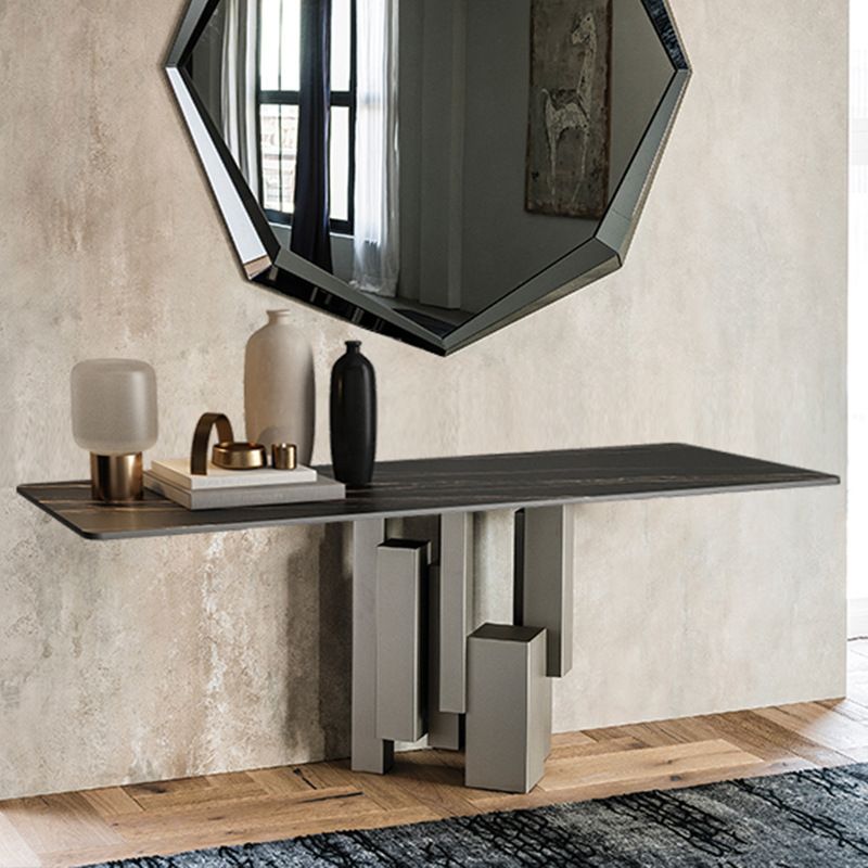 15" Wide Stone Contemporary Console Table Black Rectangle Sofa Table