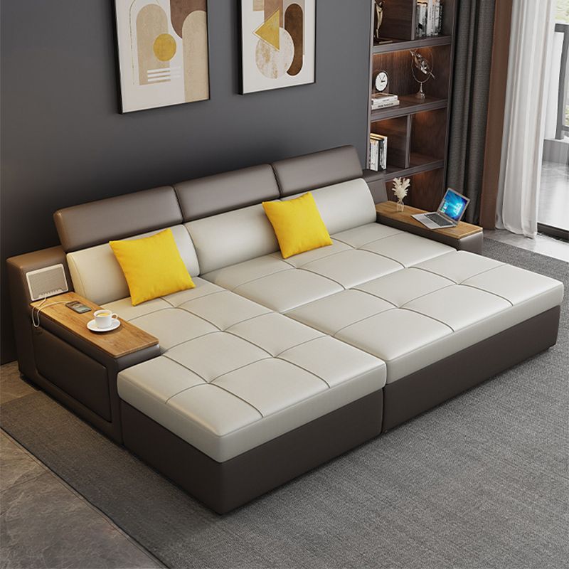 Contemporary Faux Leather Futon Sofa Square Armed Futon Sleeper Sofa