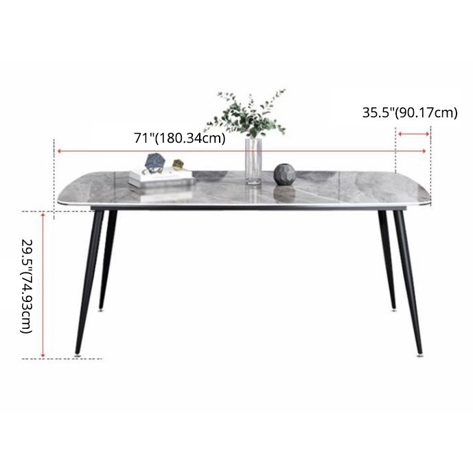 Juego de comedor estándar gris moderno forma rectángulo de piedra sinterizada juego de comidas con mesa de 4 patas