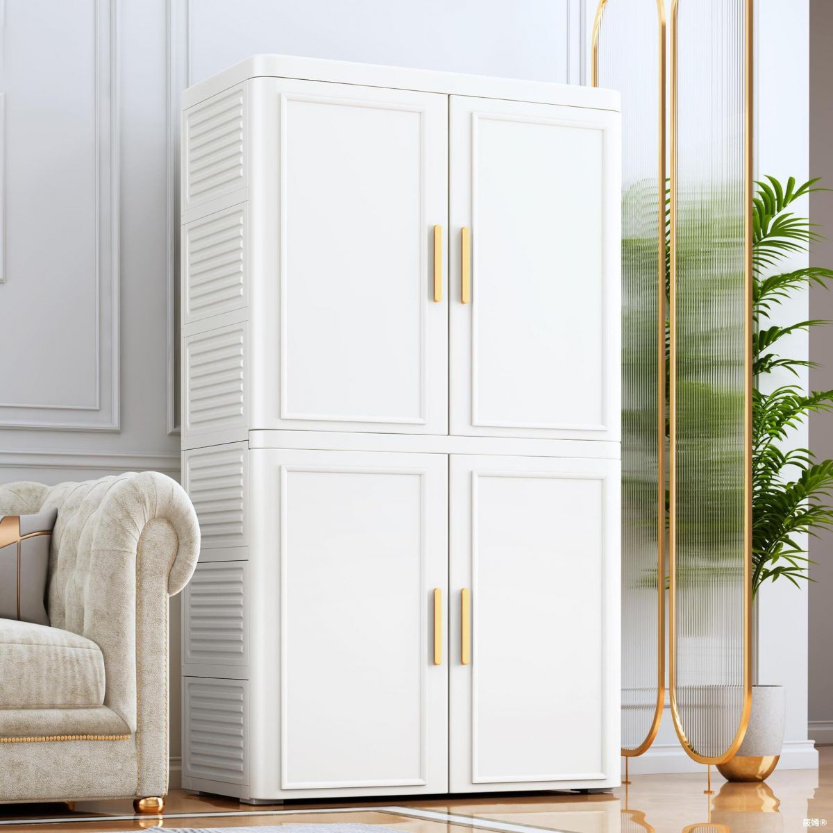 Plastic Wardrobe Cabinet with Garment Rod Hinged Wardrobe Closet