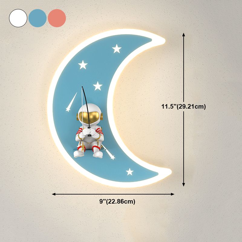 Cartoon LED Wall Light Astronaut and Moon Shaped Sconce Light for Kids Room