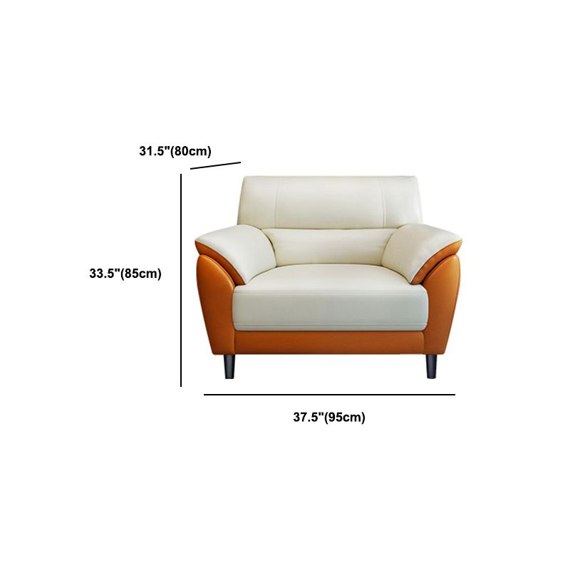 Genuine Leather Stain Resistant Contemporary Settee Couch in Orange and White