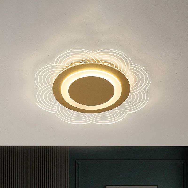 Acrylic Flower Ceiling Fixture Cartoon LED Gold Flush Mount Light in Warm/White Light for bedroom