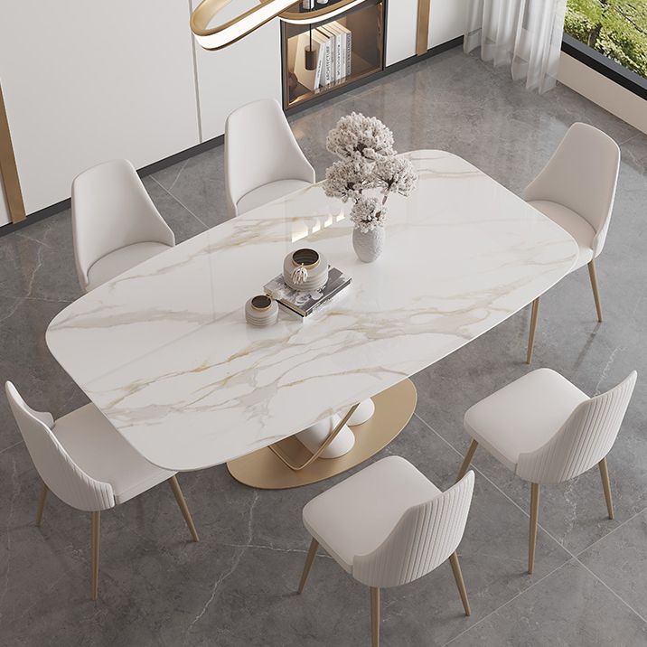 Modern Kitchen Dining Room Set Standard Height with Sintered Stone Top and Pedestal Base Table Set
