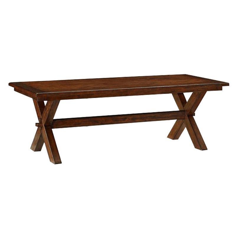 Rectangle Mid-Century Dining Table Brown Tone Fixed Table with Pinewood Solid Wood