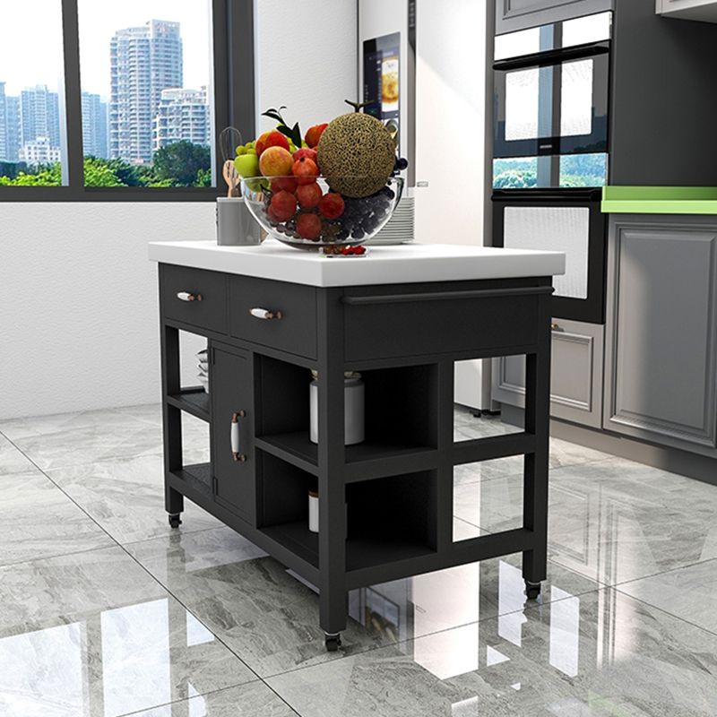 Industrial Rolling Kitchen Island Table Stone Kitchen Island, 33.46" High
