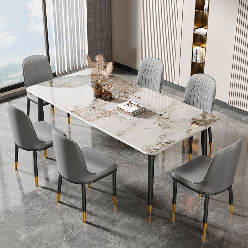 Glam Style Rectangle Dining Table Stone Top Dining Room Table