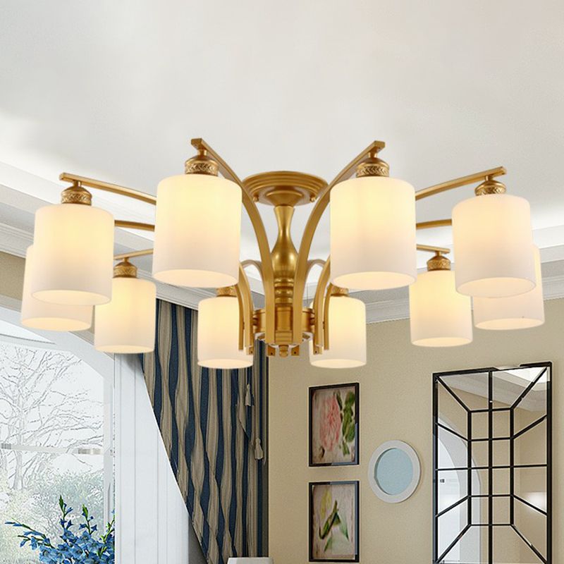 Metallic Ast -Form -Flush Mount Leichte Vintage Wohnzimmer halb Flush -Kraut mit Cremeglasschatten