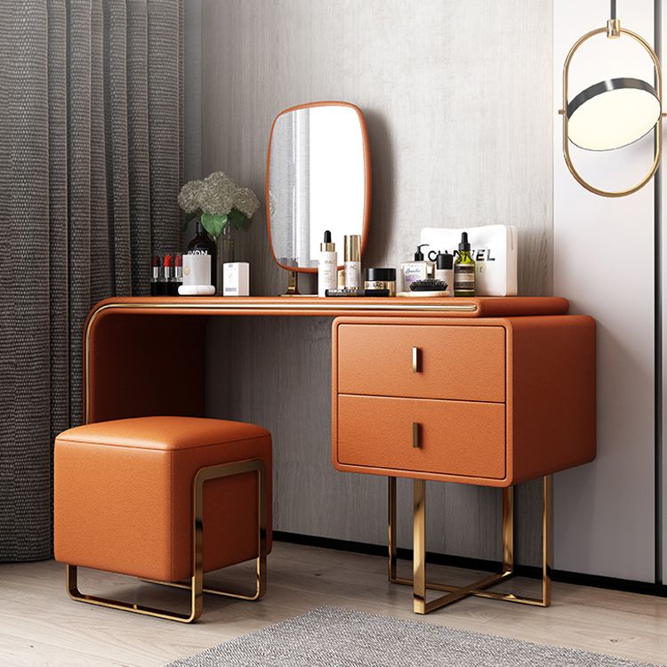 Faux Leather Make-up Vanity Wood Vanity Dressing Table with 2 Storage Drawers