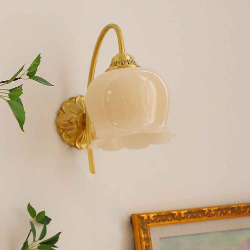 Single Golden Wall Mounted Sconce Modernism Glass Shaded Wall Light for Foyer