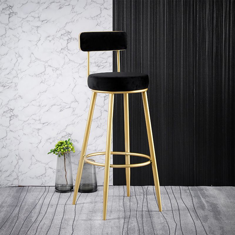 Glam Metal Barstool Fabric Backrest Counter Stool with Gold Base