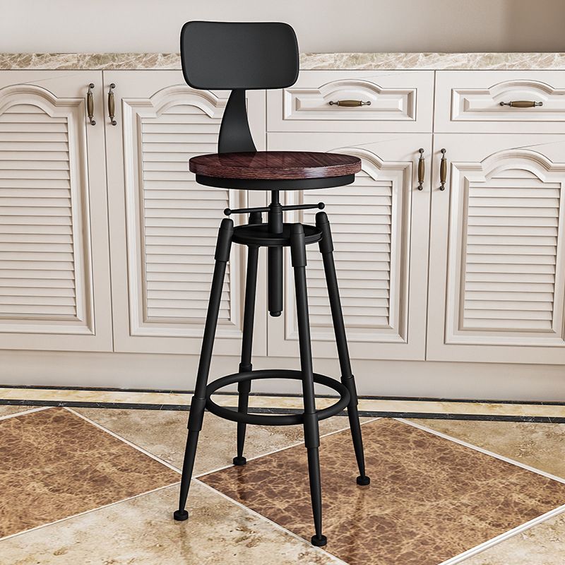 Metal Adjustable Height Bar Stool Armless Round Upholstered Bar Stool