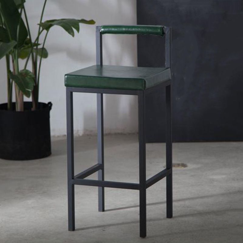 Industrial Green Upholstered Barstool Indoor Distressed Tall Stool with Square Seat