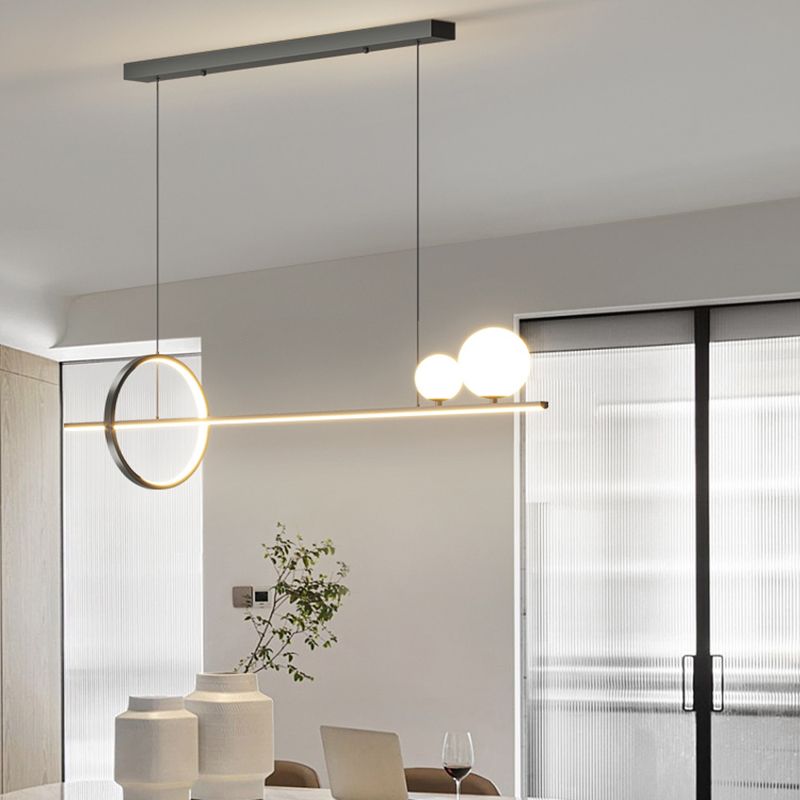 LED Island Lamp Strip Shape Island Hanging Lamp with Silica Gel Shade for Dining Room