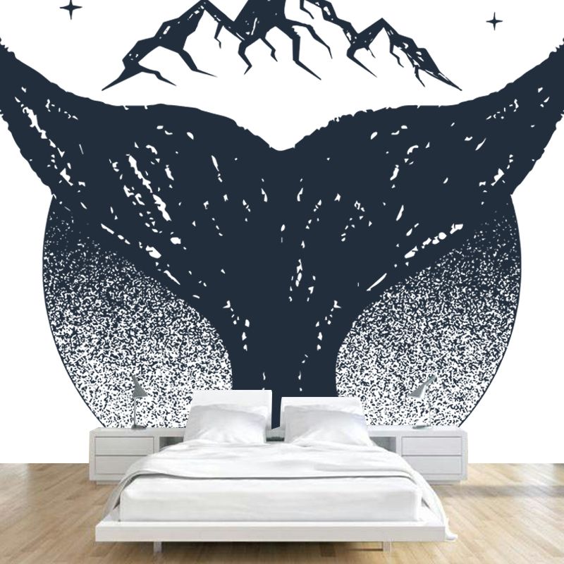 Whale Tail and Mountain Mural in Black-White Contemporary Wall Art for Home Gallery
