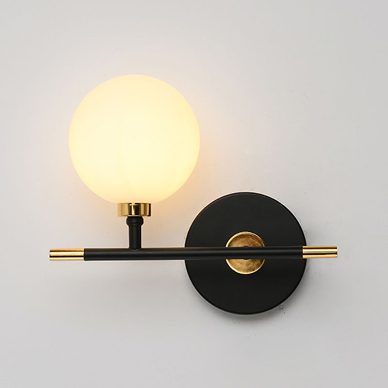 Black Gold Wall Mount Lamp 1-Light Modern Spherical with Glass Shade for Bedroom