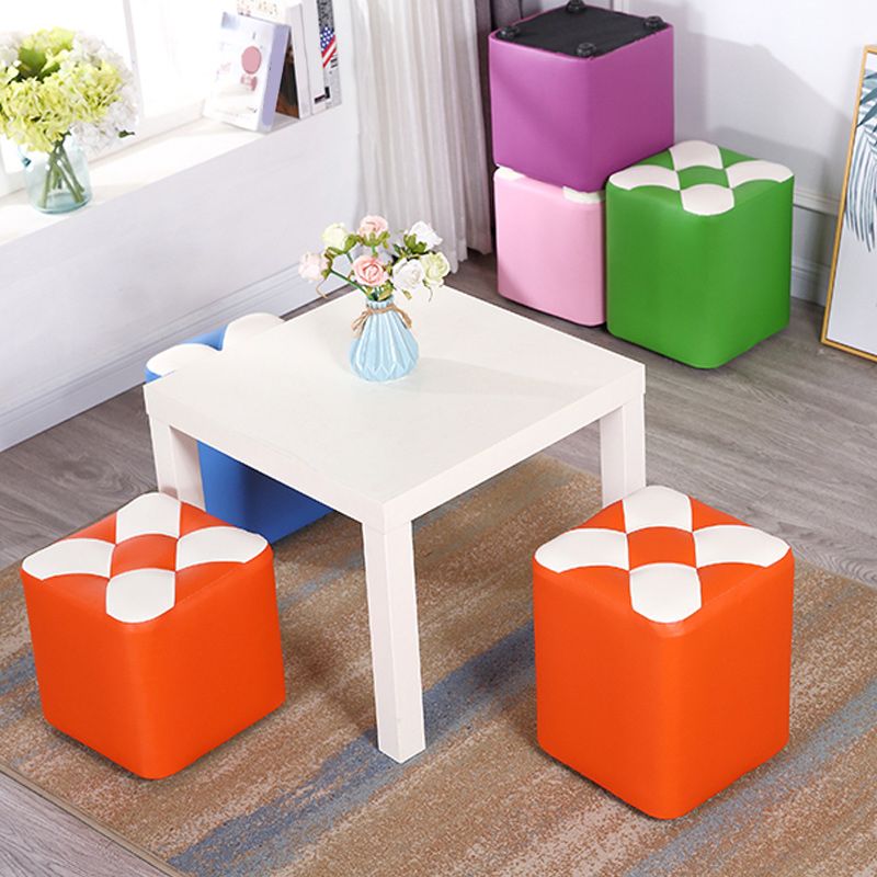 Color Panel Pouf Ottoman Stain Resistant Square Faux Leather Tufted Ottoman