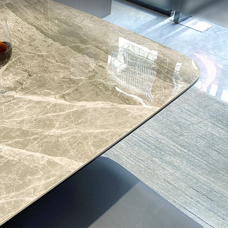 Rectangle Modern Stone Table Standard Height Dining Table with Pedestal Base