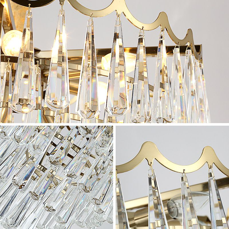 Tapered Waterdrop Crystal Chandelier Light Postmodern 9 Heads Living Room Ceiling Light in Gold